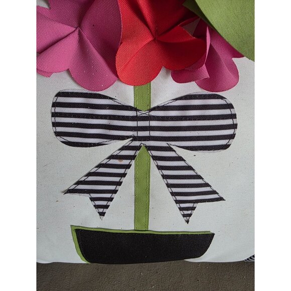 Edie Inc Floral Decor Pillow With 3D Flowers & Stripes - Picture 3 of 7